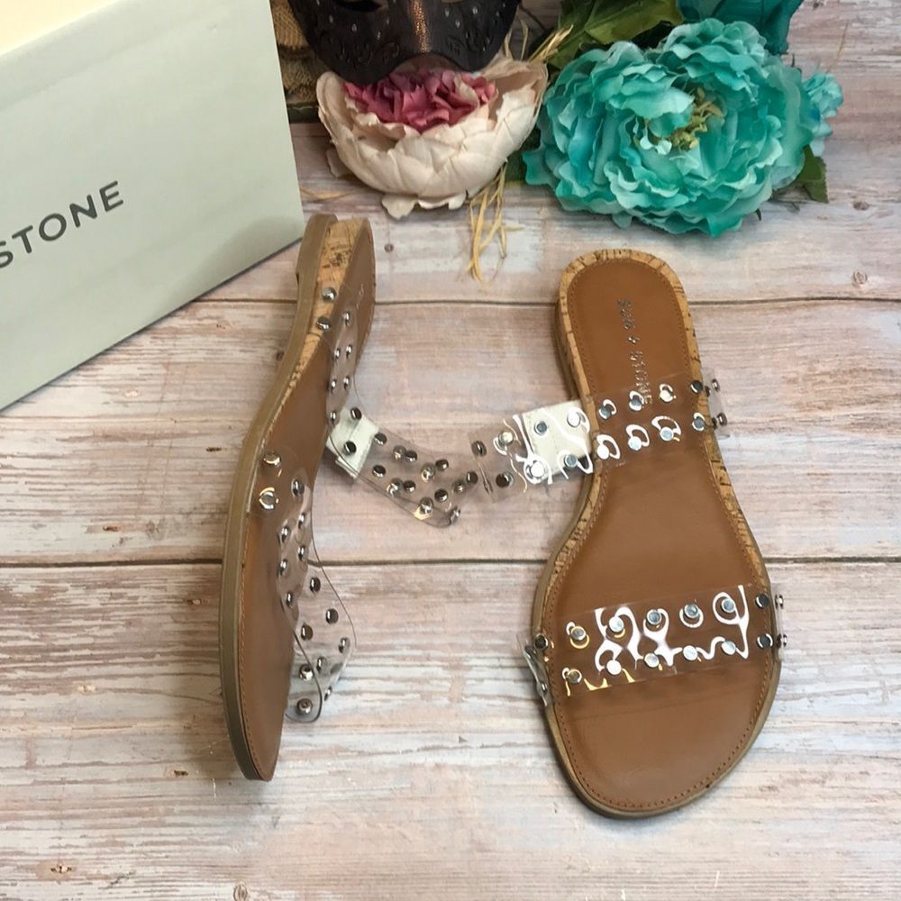 Sun + Stone Clear Easten Vinyl Studded Slide Sandals